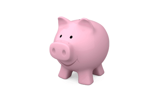 Cartoon pink piggy bank on transparent background