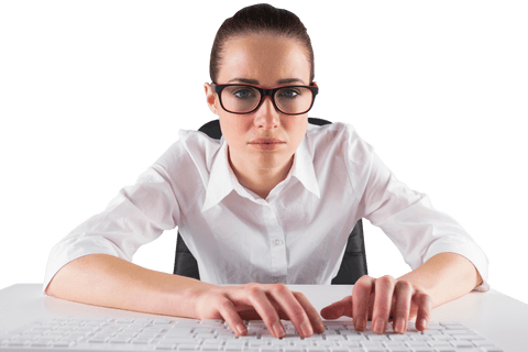Professional Businesswoman with Glasses Typing on Transparent Keyboard - Download Free Stock Videos Pikwizard.com