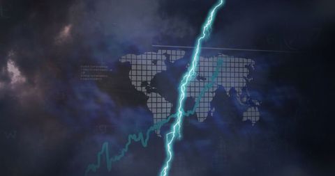 Lightning and World Map with Data Graphics on Dark Interface - Download Free Stock Images Pikwizard.com