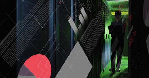 IT Engineer Managing Data in Server Room with Graphic Overlays - Download Free Stock Images Pikwizard.com