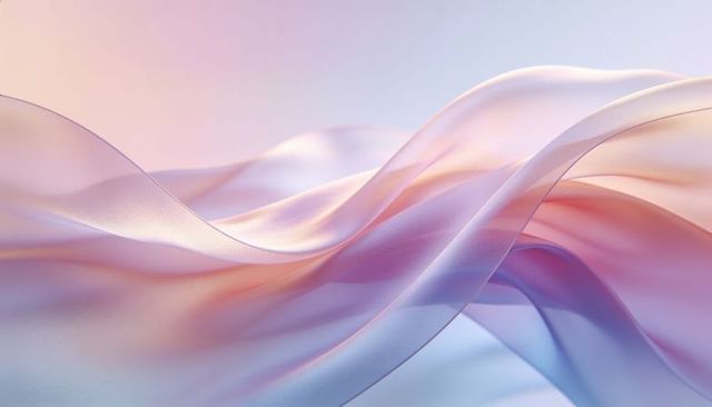 Translucent silk ribbons forming pastel gradient fabric waves with pearl sheen, ethereal