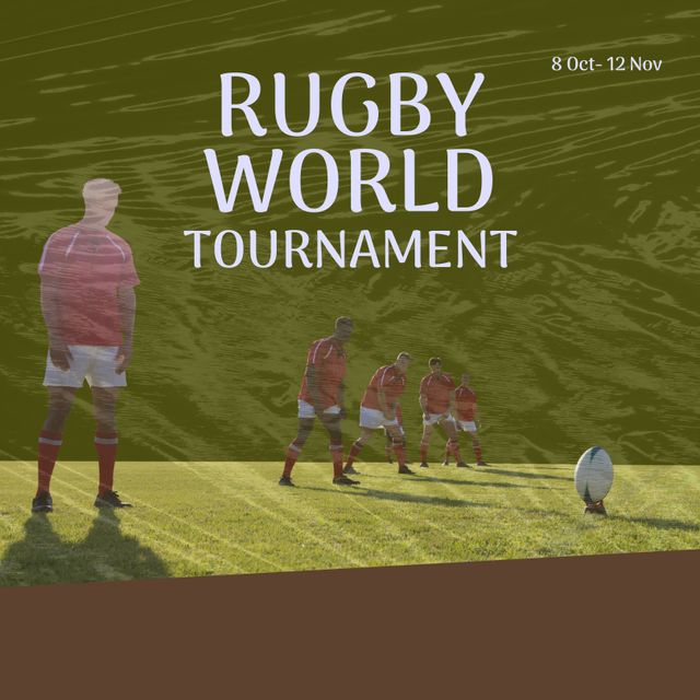 Rugby World Tournament Announcement with Players and Green Background - Download Free Stock Templates Pikwizard.com