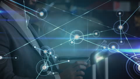 Businessman Using Tablet with Digital Network Overlay