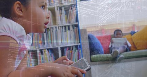 children engaging in digital learning in library environment - Download Free Stock Images Pikwizard.com