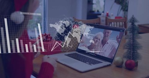 Santa Hat Teen Video Calling Grandparents with Graphs