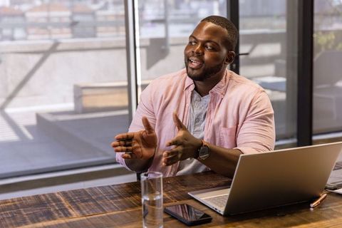 Casual business meeting african american man engaging discussion