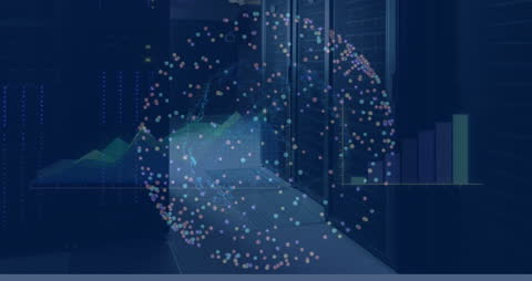 Digital Globe Animation Over Server Room Network Infrastructure
