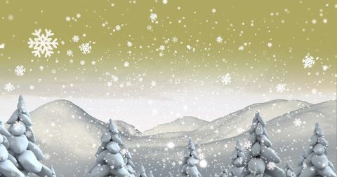 Snowflakes Gently Falling on Winter Landscape with Yellow Sky - Download Free Stock Images Pikwizard.com