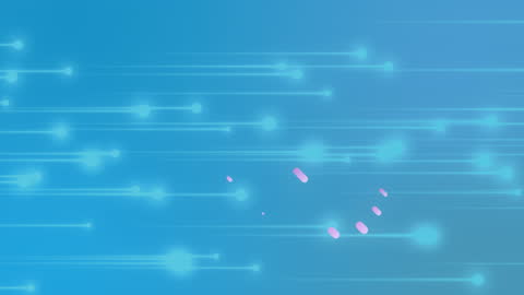 Purple Shapes on Blue Background with Dynamic Light Streaks