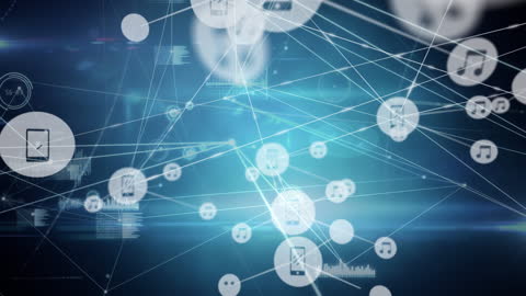 Abstract Digital Network with Floating Media Icons