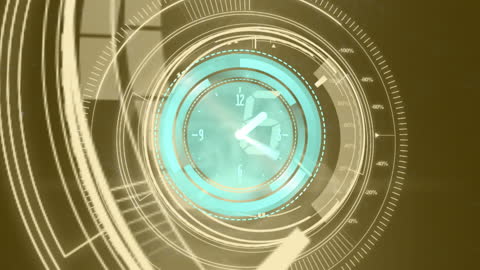 Futuristic Digital Clock Interface Over Data Stream