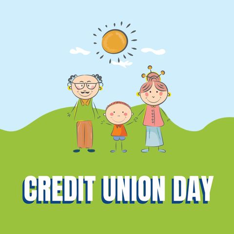 Happy Cartoon Family Celebrating Credit Union Day Outdoors