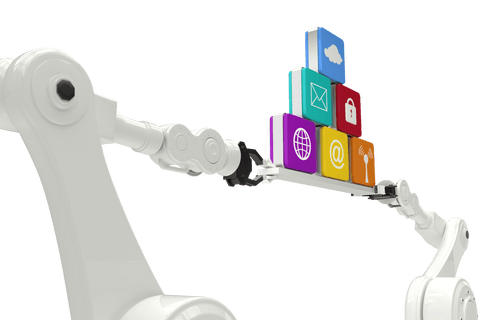 Robot Arms Holding Colorful 3D Computer Icons Transparent - Download Free Stock Videos Pikwizard.com