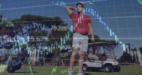 Golfer Analyzing Market Trends on Fairway
