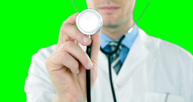 Doctor Holding Stethoscope Against Green Screen Background - Download Free Stock Images Pikwizard.com