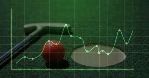 Golf putting turf with overlay of performance analysis chart