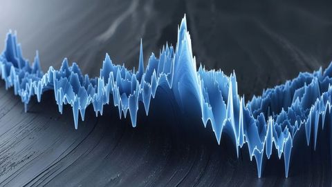 Futuristic blue waveform on digital interface background, seismograph concept