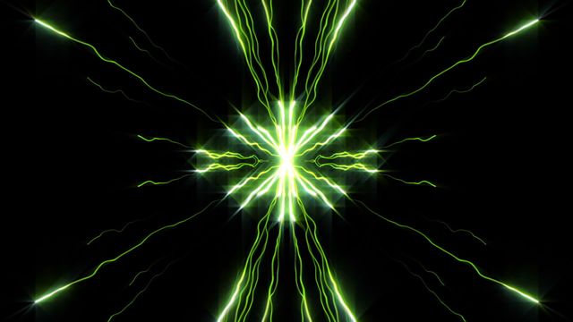 Glowing green light streaks emanate from the center against a dark background, creating a dynamic and electric feel. Suitable for technology, digital art, sci-fi themes, backgrounds for design projects, or website headers seeking a modern and energetic edge.