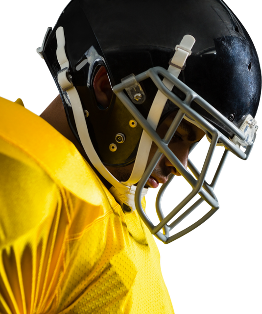 Side View of Serious American Football Player Wearing Helmet Looking Down - Download Free Stock Videos Pikwizard.com