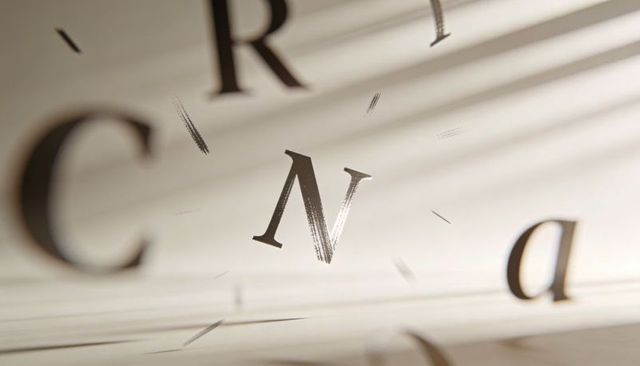 Floating serif letter N showing ink texture on tabletop with blurred C and letter a