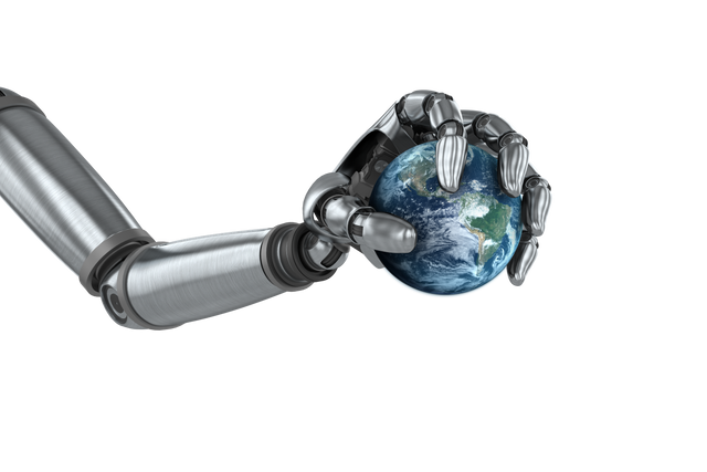 Transparent Chrome Robot Hand Holding Earth with Modern Precision - Download Free Stock Videos Pikwizard.com