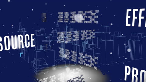 Digital Cityscape with Business Text Animation