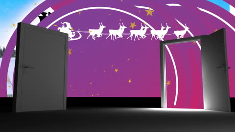 Festive Animation of Santa's Sleigh Crossing a Purple Starry Sky