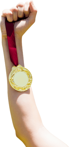 Sportswoman Holding Golden Medal on Transparent Background