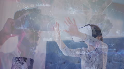 Children and Adults Engaged with VR Technology and Data Visualization