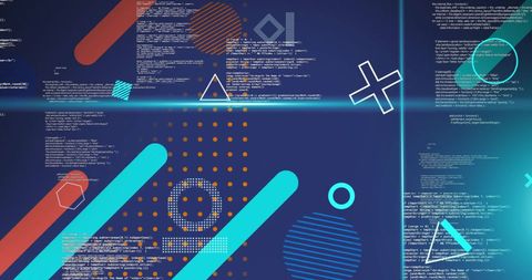 abstract technology interface with code and geometric shapes - Download Free Stock Images Pikwizard.com