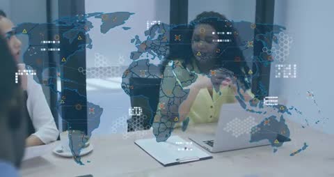 Businesswoman Enhancing Global Data in Modern Office Environment