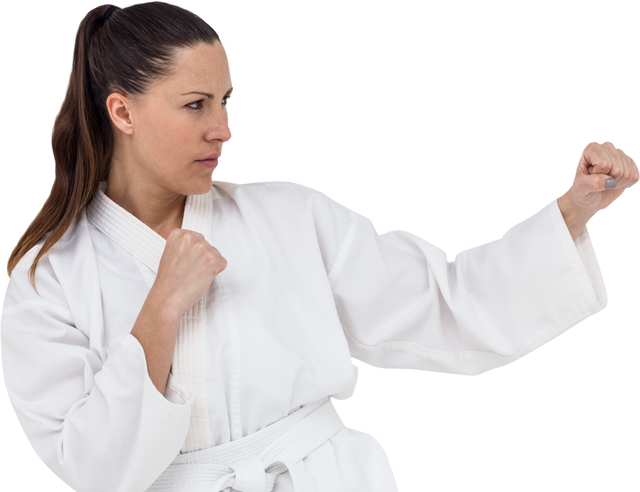 Woman Performing Karate Stance in Traditional Gi on Transparent Background - Download Free Stock Videos Pikwizard.com