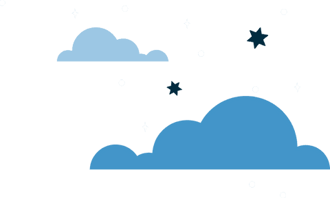 Transparent night sky with blue clouds and stars illustration