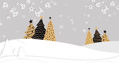 Elegant christmas trees in snowy winter landscape