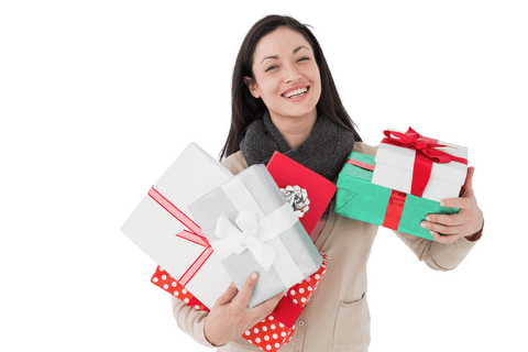 joyful woman holding gifts on transparent background - Download Free Stock Videos Pikwizard.com