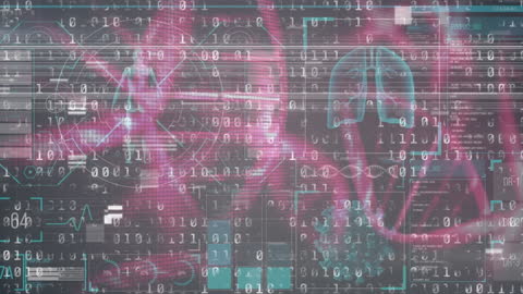 Futuristic Digital Interface with DNA and Binary Code