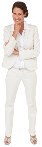 Cheerful Businesswoman in Formal Outfit on Transparent Background