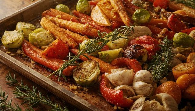 Roasting Sheet Pan Vegetables with Carrots, Brussels Sprouts, Garlic and Rosemary