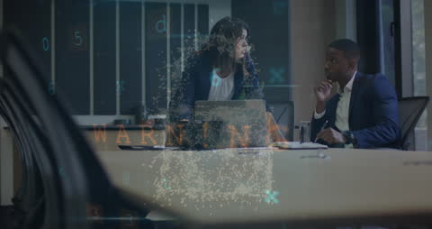 Diverse Professionals Collaborating with Digital Interface Visualization