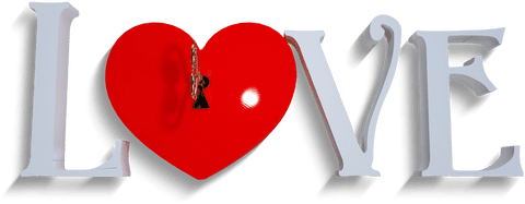 Transparent LOVE Text with Heart and Key in Keyhole