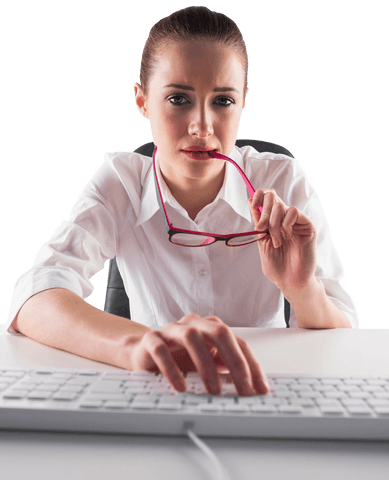 Transparent businesswoman typing on keyboard