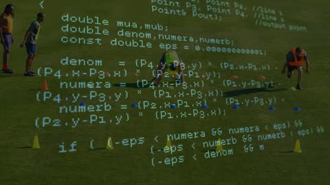Code Overlay on Soccer Training with Players Exercising Outdoors