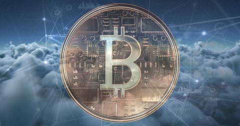 floating bitcoin symbol over blockchain cloud network - Download Free Stock Images Pikwizard.com
