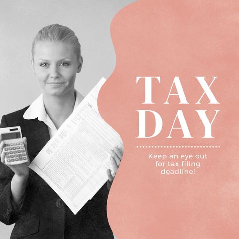 tax day reminder with businesswoman holding calculator and documents - Download Free Stock Templates Pikwizard.com