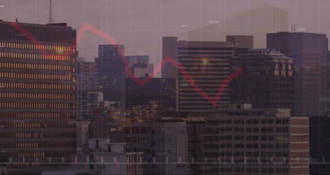 Dynamic Financial Data Processing Overlaid on Modern Cityscape