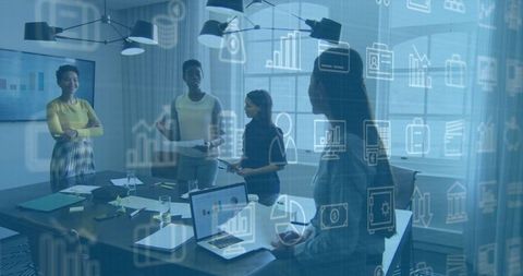 Businesswomen Analyzing Data in a Modern Conference Room