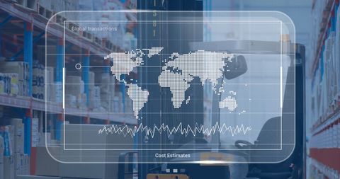 Digital warehouse data display over logistics background