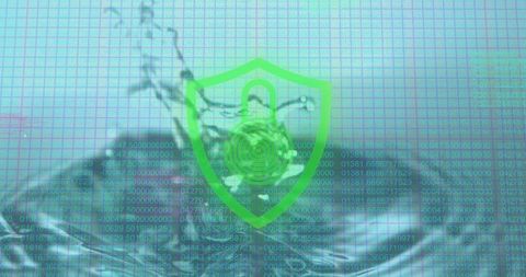 Green Shield with Padlock Over Digital Matrix