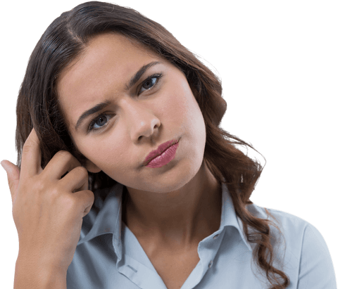 Transparent Portrait of Thoughtful Businesswoman Adjusting Hair