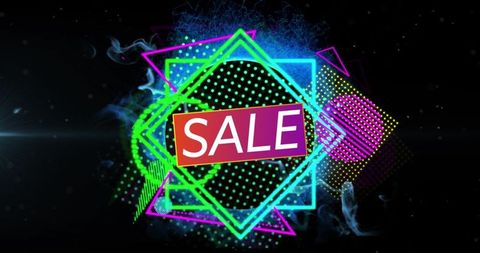 Colorful Geometric Sale Sign on Black Background